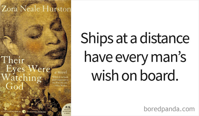 Their Eyes Were Watching God book cover and an opening line 