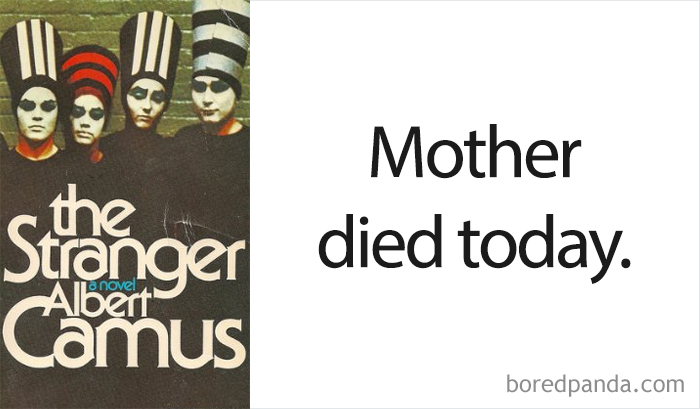 The Stranger book cover and an opening line 