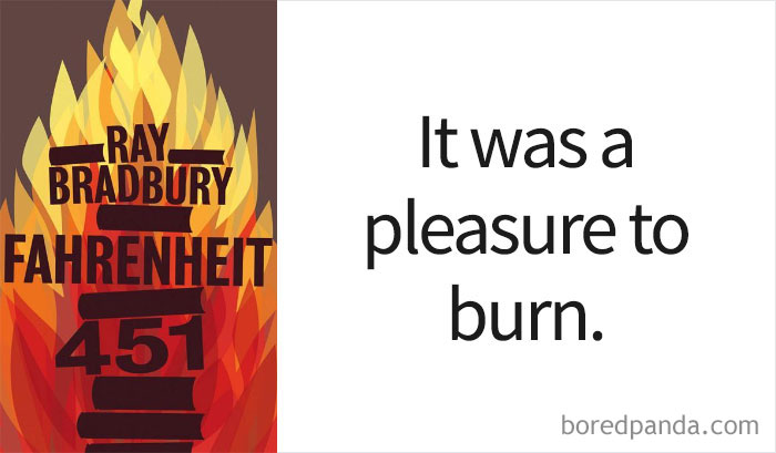 Fahrenheit 451 book cover and an opening line 