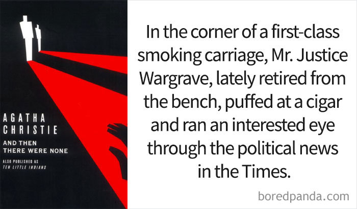 And Then There Were None book cover and an opening line 