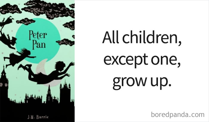 Peter Pan book cover and an opening line 