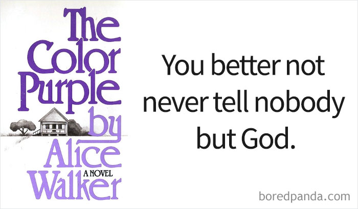 The Color Purple book cover and an opening line 