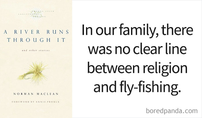 A River Runs Through It book cover and an opening line 