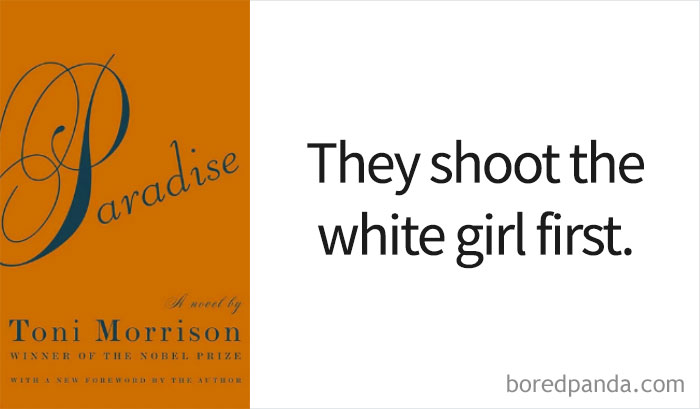 Paradise book cover and an opening line 