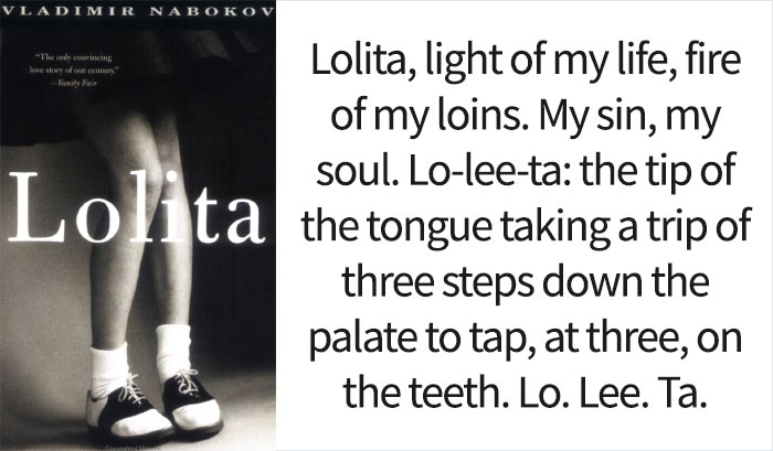 Lolita book cover and an opening line 