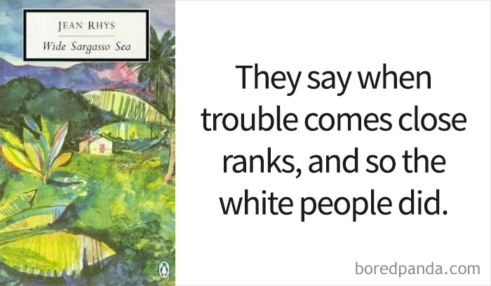 Wide Sargasso Sea book cover and and opening line 