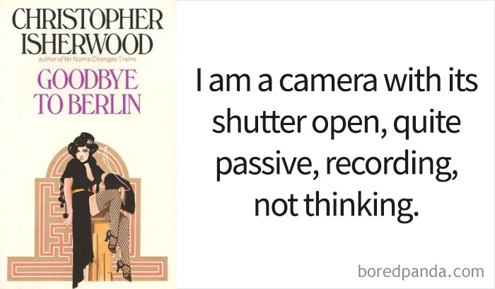 Goodbye To Berlin book cover and an opening line 