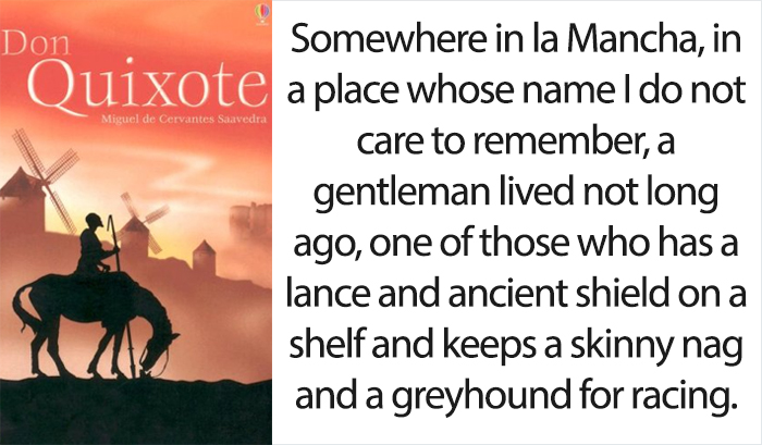 Don Quixote book cover and an opening line 