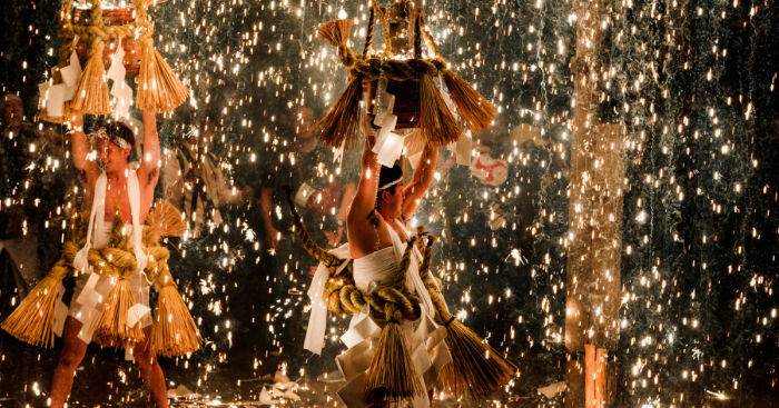 Seven Brave Men Performing A Dance Under A Shower Of Sparks