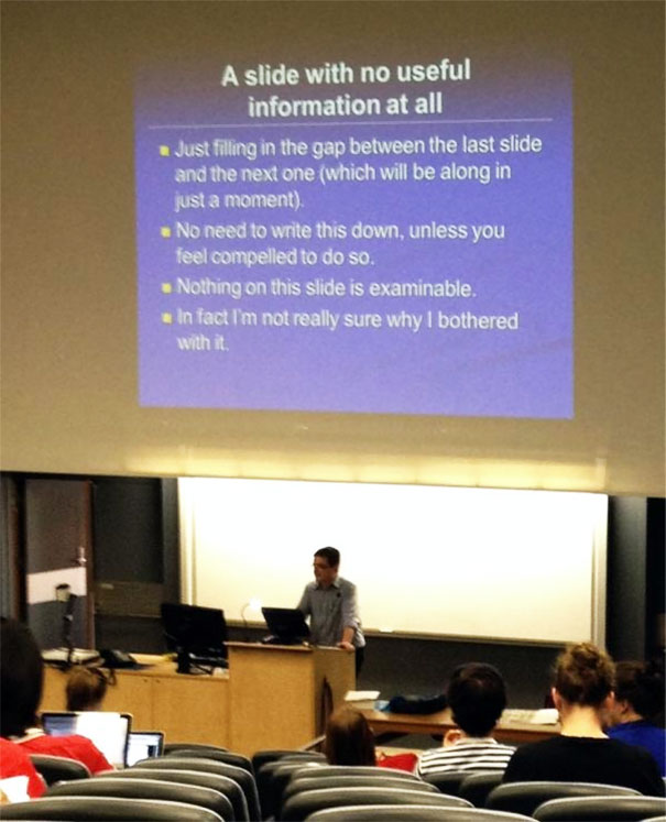 Funny presentation with no useful information