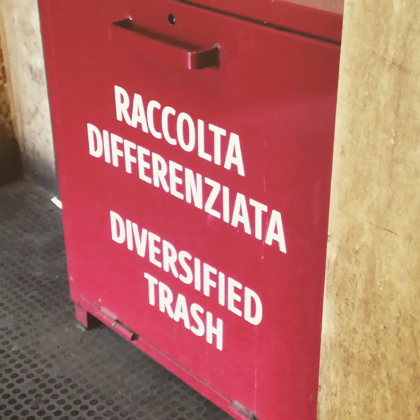 Wrong translated trash can sign 