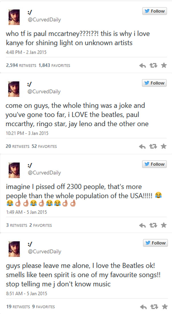 person writes a a tweet joking about not knowing who Paul McCartney is