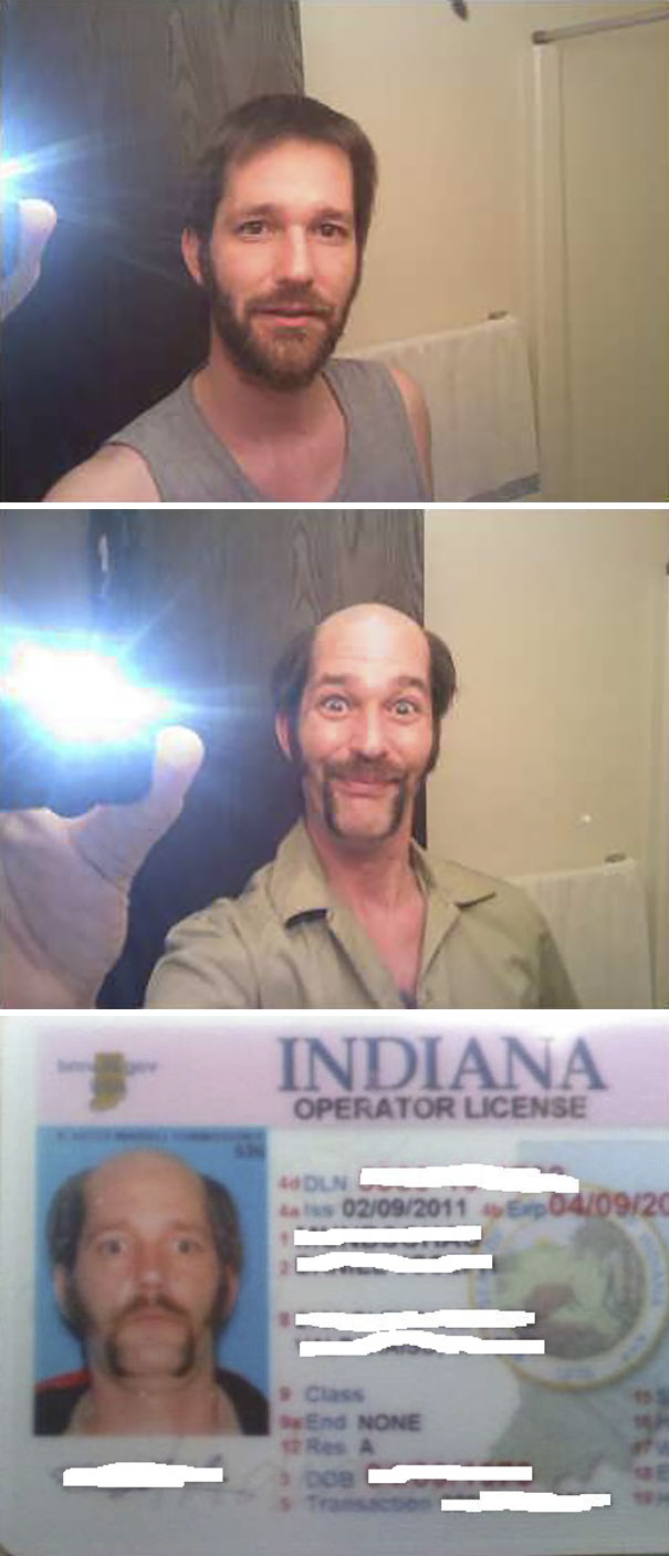 man shaving his head for licence photo 