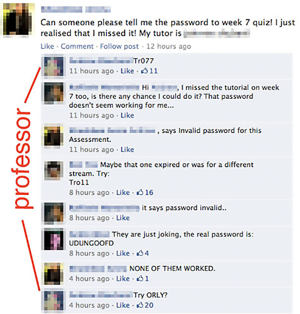 people guessing password in facebook comments section 