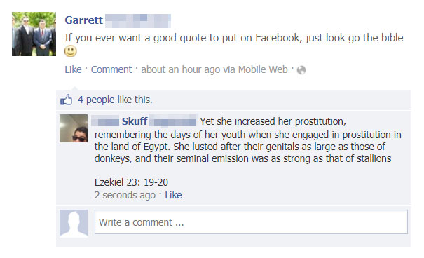 Comment about bible and facebook 