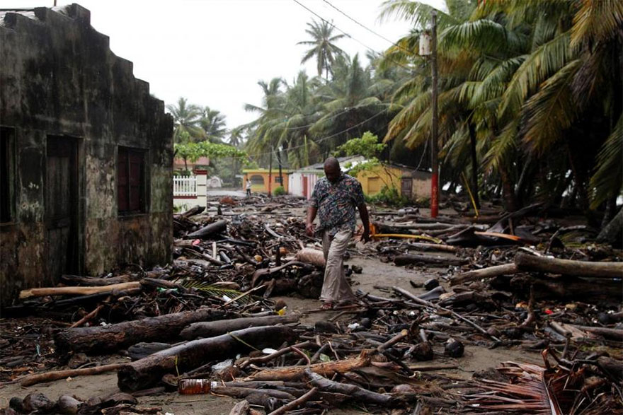 A Man Walks Among Debris As Hurricane Irma Moves Off The Northern Coast Of The Dominican Republic, In Nagua