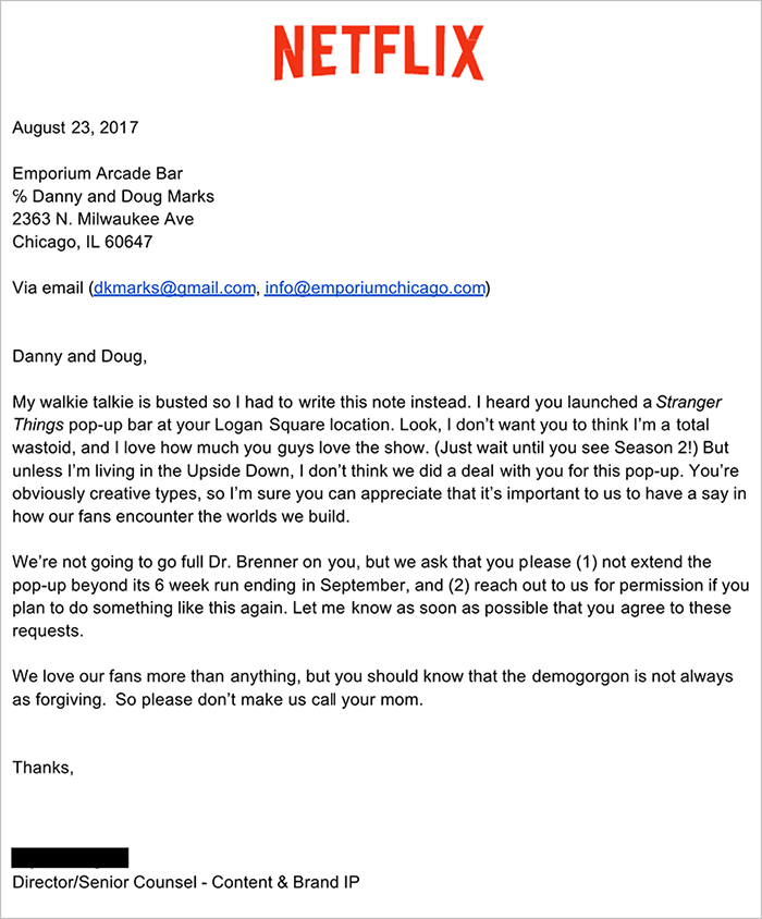Netflix Sent The Most Epic Letter Asking This "Stranger Things" Themed Pop-Up Bar To Shut Down Netflix Sent The Most Epic Letter Asking This "Stranger Things" Themed Pop-Up Bar To Shut Down