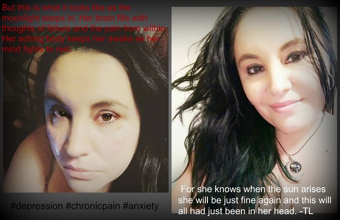 But This Is What It Looks Like As The Moonlight Seeps In. Her Brain Fills With Thoughts Of Failure And The Pain From Within. Her Aching Body Keeps Her Awake As Her Mind Fights To Rest. For She Knows When The Sun Arises She Will Be Just Fine Again And This Will All Had Just Been In Her Head. -Tl #depression #chronicpain #anxiety