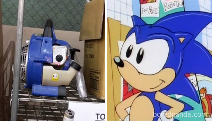The Back Of This Leaf Blower Looks Like Sonic The Hedgehog