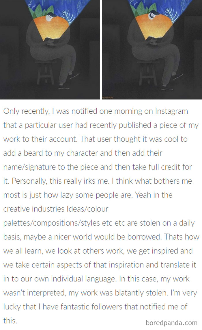 Mark Conlan's Original Work (Left) And Neda Rabiei's Nockoff (Right)