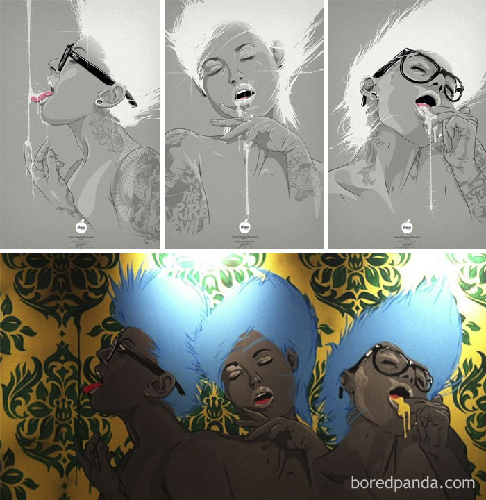 The Original Of Polish Artist Adrian Knopik (Top) And Rashidi Barrett's Version (Bottom)