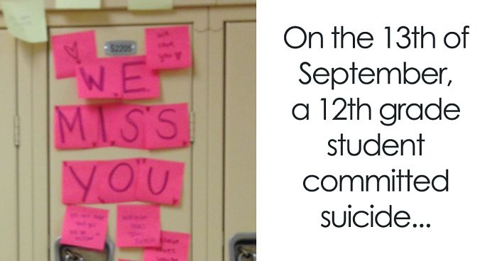 Students In My School Covered It’s Lockers With Supportive Post-It Notes After 12th Grader Committed Suicide
