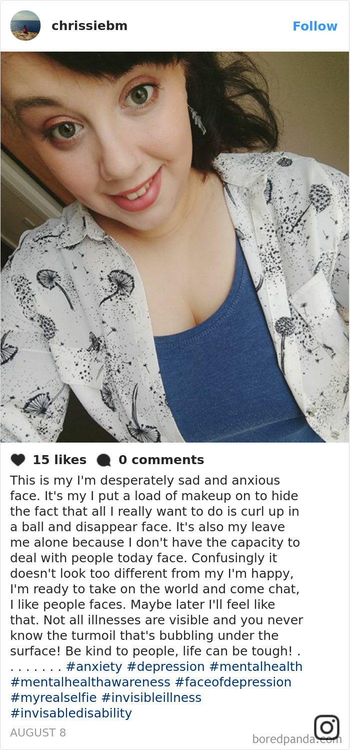 Woman smiling with makeup, sharing insights on how depression symptoms have no face.
