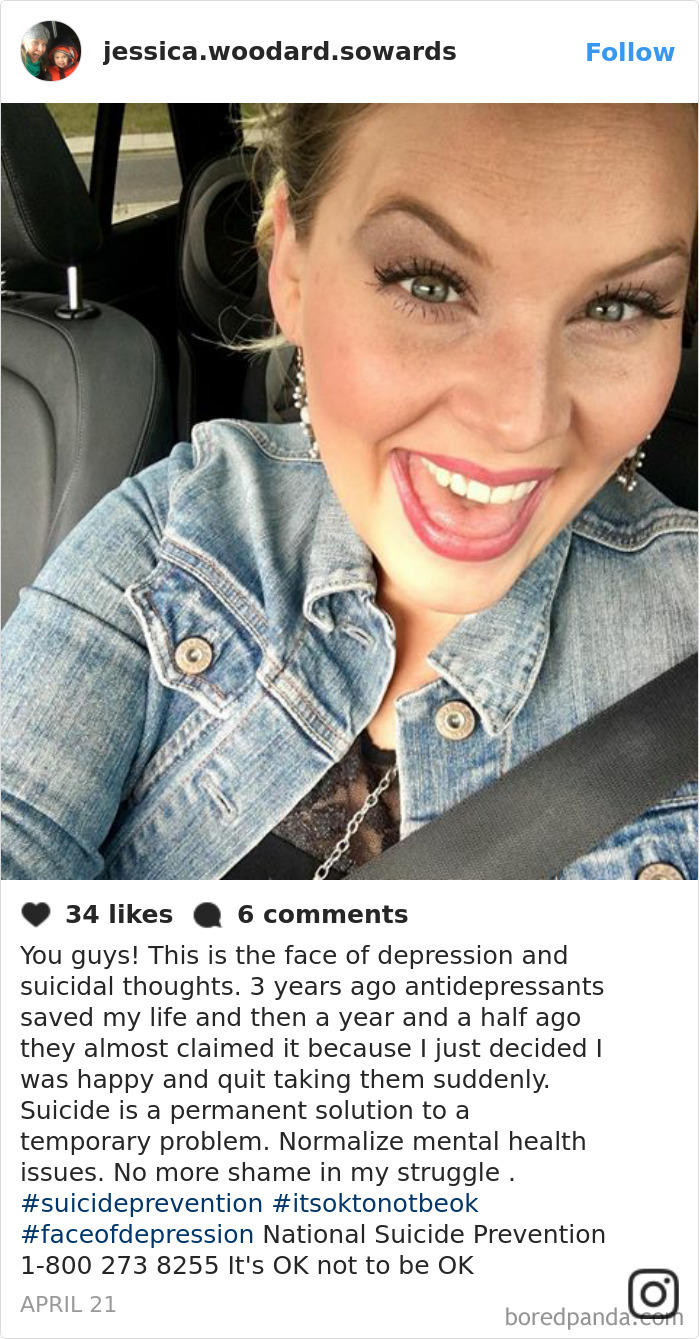 Woman in a car smiling, wearing a denim jacket, highlighting depression symptoms have no face.