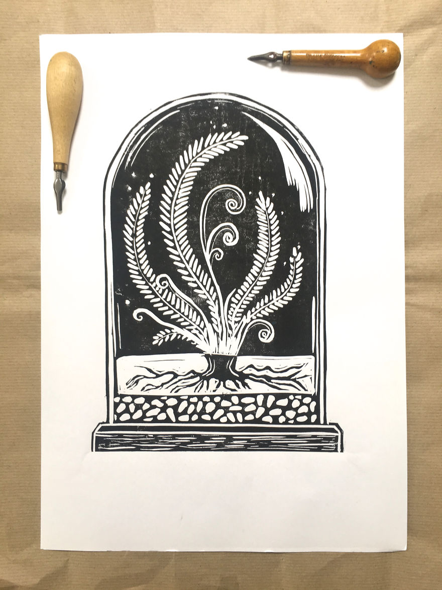 I Make Unique Botanical Inspired Linocut Prints