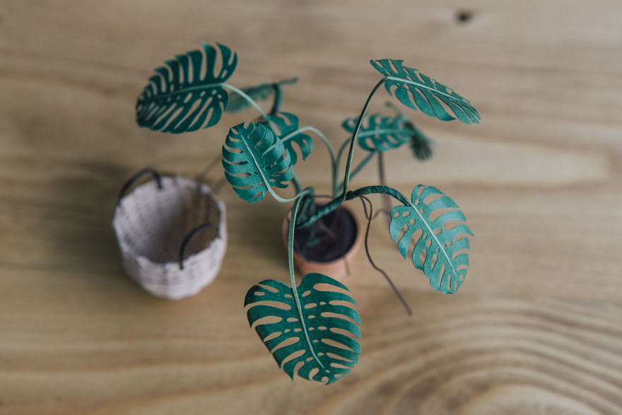 Tiny Terrariums With Miniature Paper Plants, Blooming Cacti And Flowers