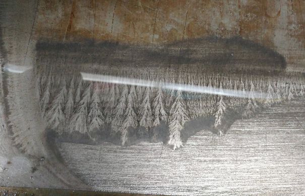 I Was Cleaning The Flat Top Grill At My Work And Suddenly A Canvas Of A Forest On The Lakeside