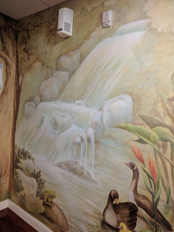 This Painting At The Dentist Office Shows Teeth As Rocks In A Waterfall