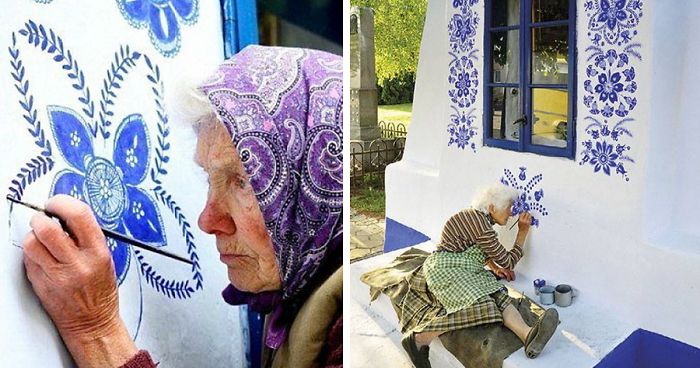 90-Year-Old Czech Grandma Turns Small Village Into Her Art Gallery By Hand-Painting Flowers On Its Houses