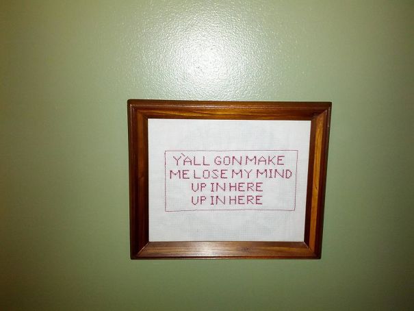 My 230 Weightlifting, Ps3 Playing, Comic Book Reading Husband Taught Himself How To Cross Stitch. He Made Me This For My Birthday And I Love It!