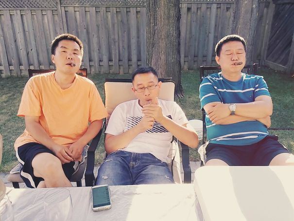 I Got My Dad And Uncles Some Fine Cigars From Europe And They Wanted Me To Take A "Gangsta Photo" Of Them Smoking. I Told Them Asian Dads Can't Pull That Off