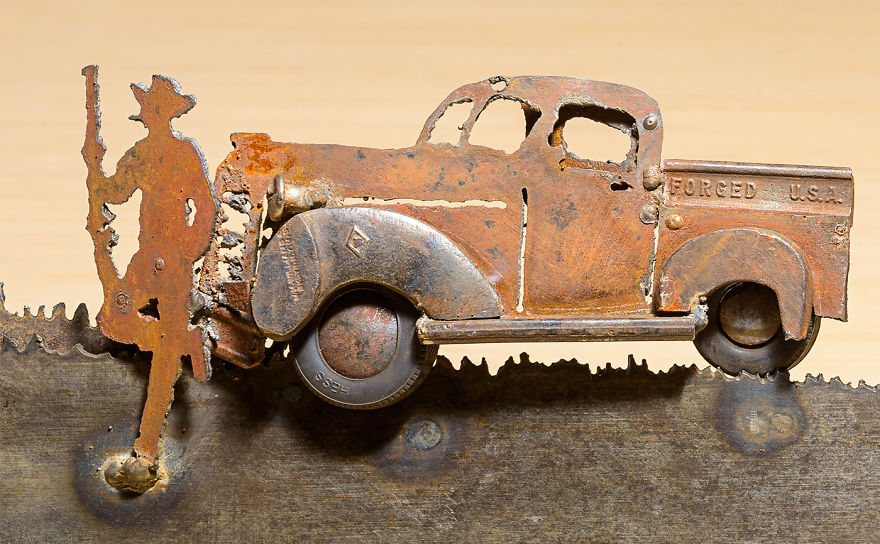 The Old Truck Was Made With Scrap Metal, Wrenches And Other Parts