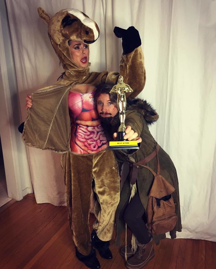 Nina Dobrev And A Friend As Leonardo Dicaprio And The Horse From The Revenant