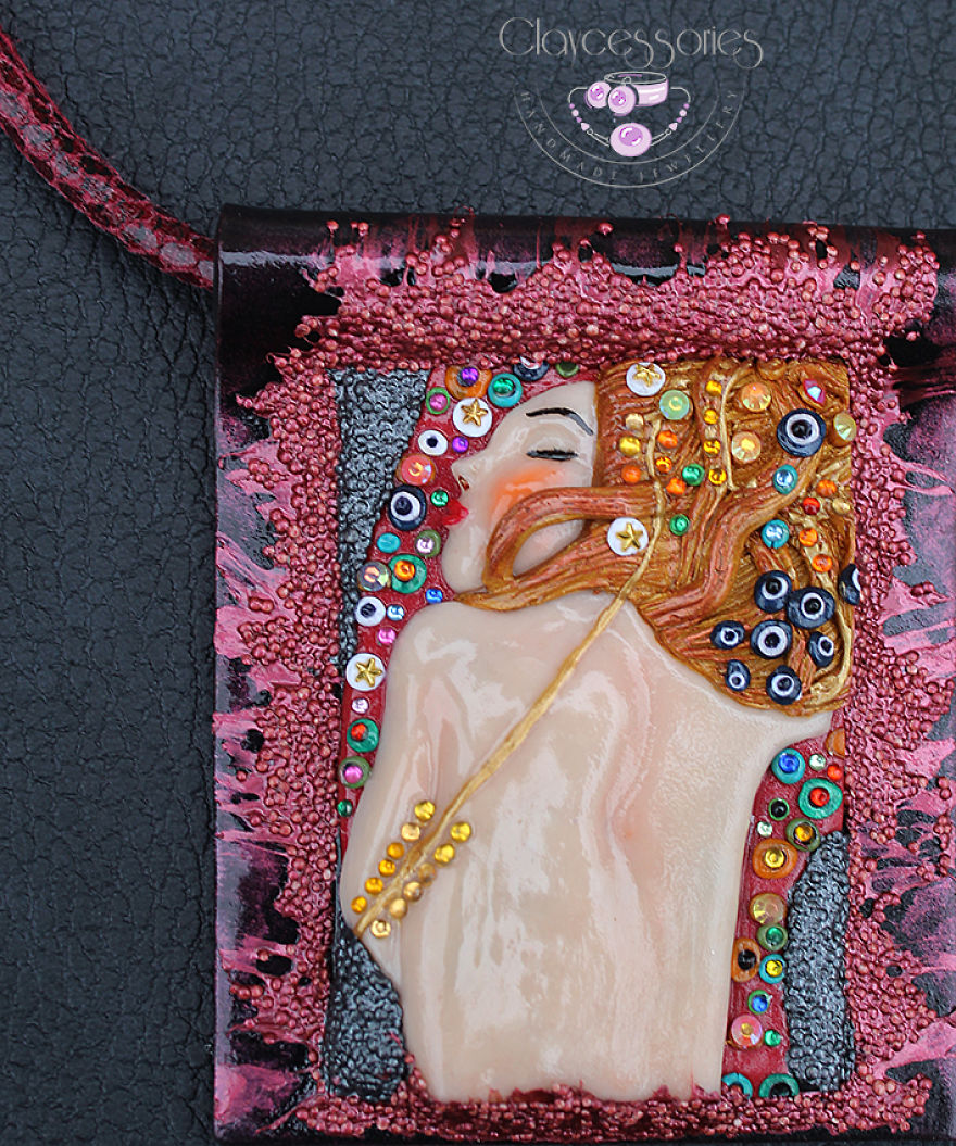 I Use Polymer Clay To Create Necklaces Inspired By Gustav Klimt Paintings