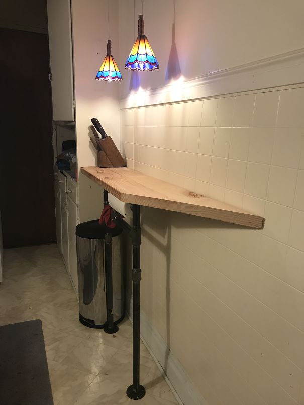 The Extra Counter And Lamps My Boyfriend Built Me While At Work After I Complained About Lack Of Light And Counterspace.