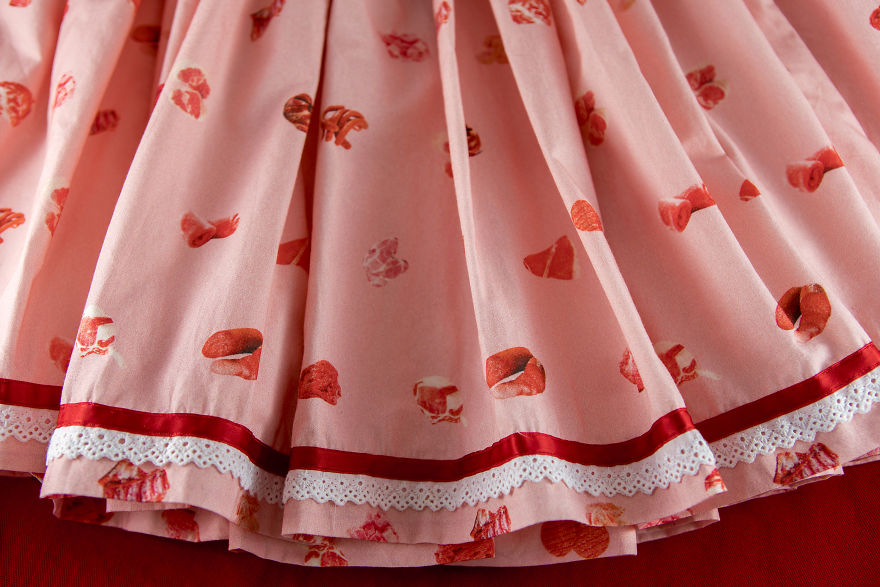 The Pattern Of This Dirndl Is Made Out Of Meat And Sausages