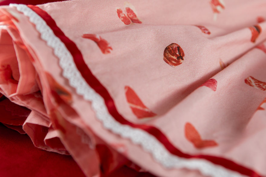 The Pattern Of This Dirndl Is Made Out Of Meat And Sausages