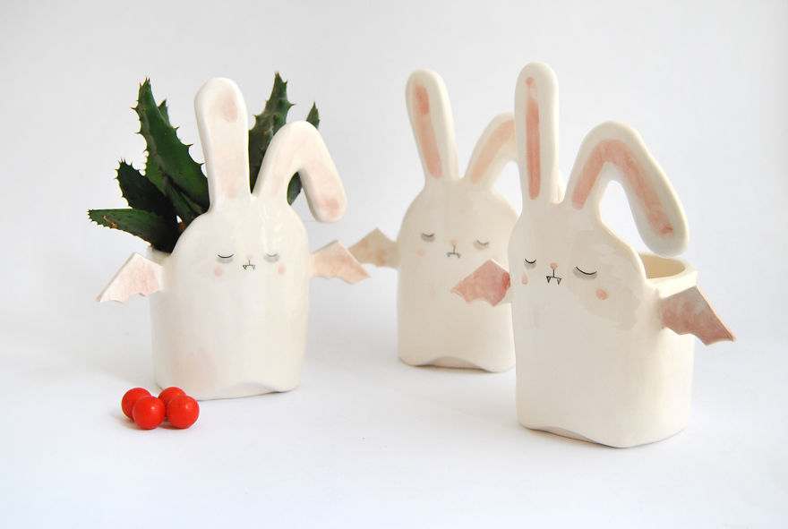 White Vampire Rabbit Planters