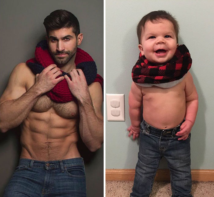 Esta madre se burla de su hermano modelo haciendo que su bebé recree sus poses, y el resultado es tan divertido como adorable