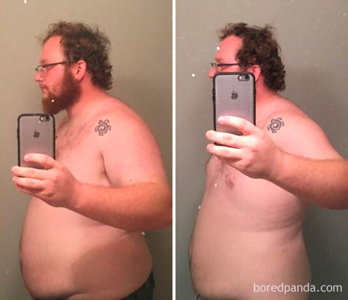 So These Two Photos Were Taken 28 Days, 44 Lbs And 0 Haircuts Apart From Each Other. A Good Start To A Better Life