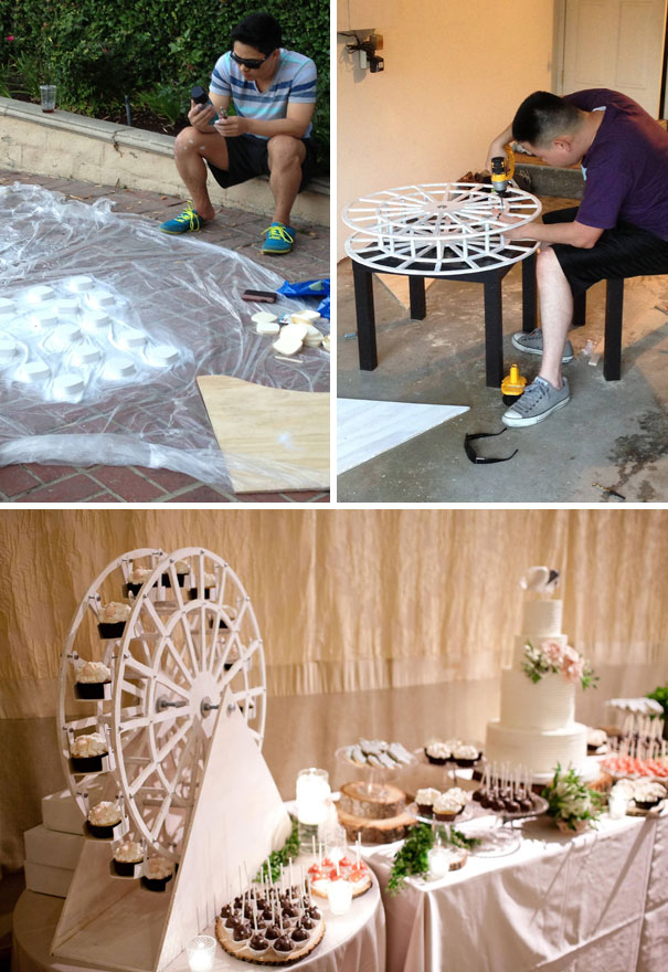My Husband, Then Fiancé, Made A Cupcake Ferris Wheel For Our Wedding