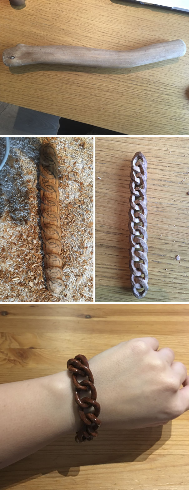 For Christmas, I Hand Carved A Bracelet Out Of A Solid Piece Of Wood For My Wife