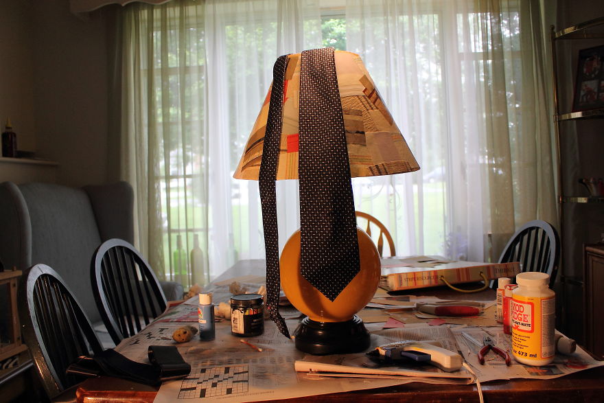 I Gave This Lamp A Makeover With Wallpaper Samples And A Necktie