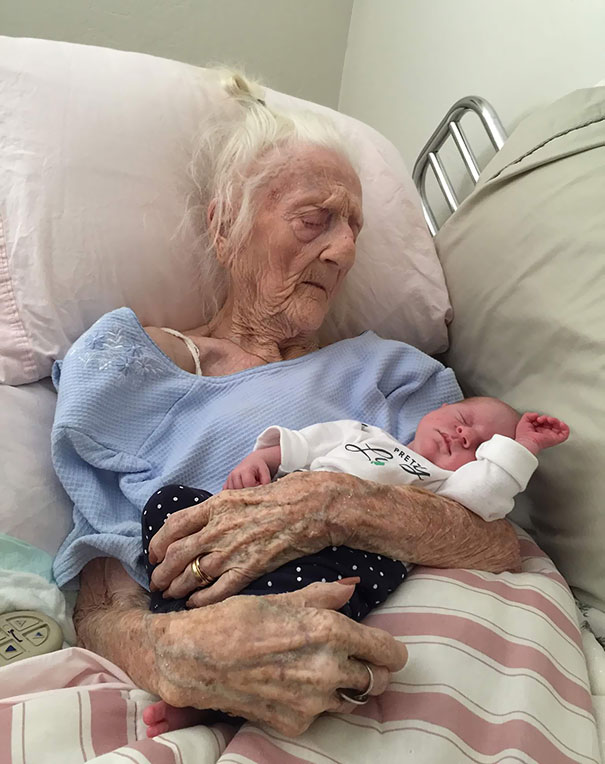 101-Year-Old Holding A 13-Day-Old. Pure Beauty