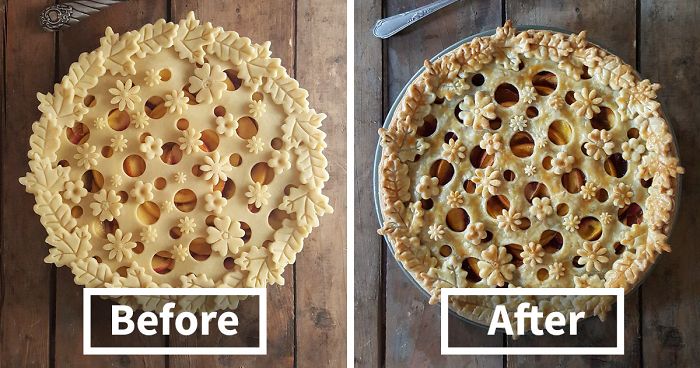 Baker Shows Before & After Pics Of Her Awesome Pie Crusts, And The Result Is Too Pretty To Eat