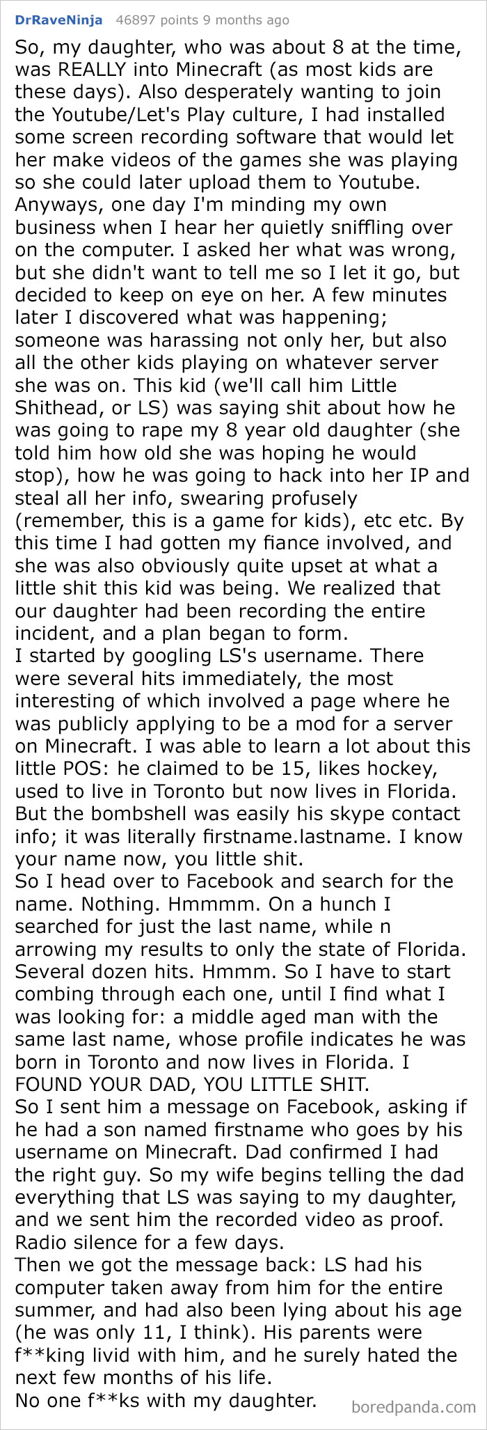 Harass My Daughter On Minecraft? You Can't Hide From Me